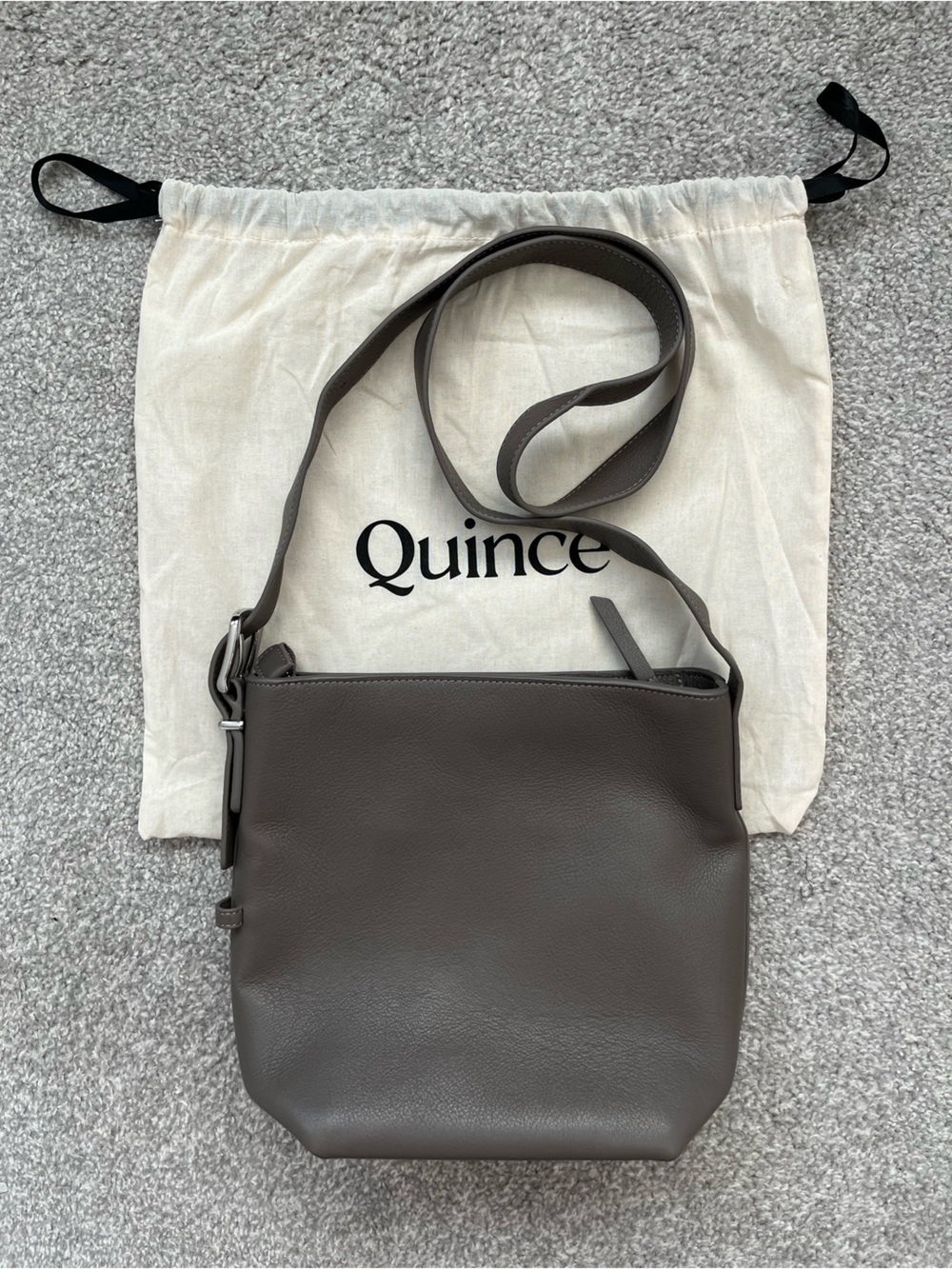 NWT Quince Italian Leather Bucket Crossbody Bag - Color Mink (Gray Taupe Color)